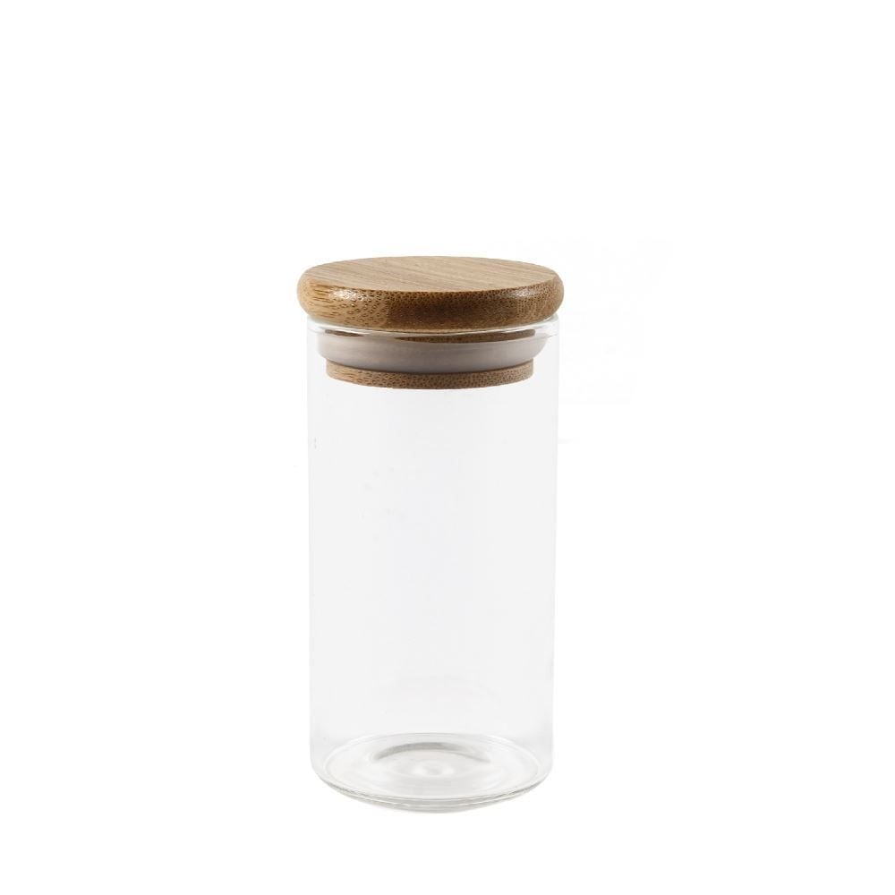 Porta Condimentos Hermético Tampa De Bambu Wolff 120Ml - Transparente e Bambu