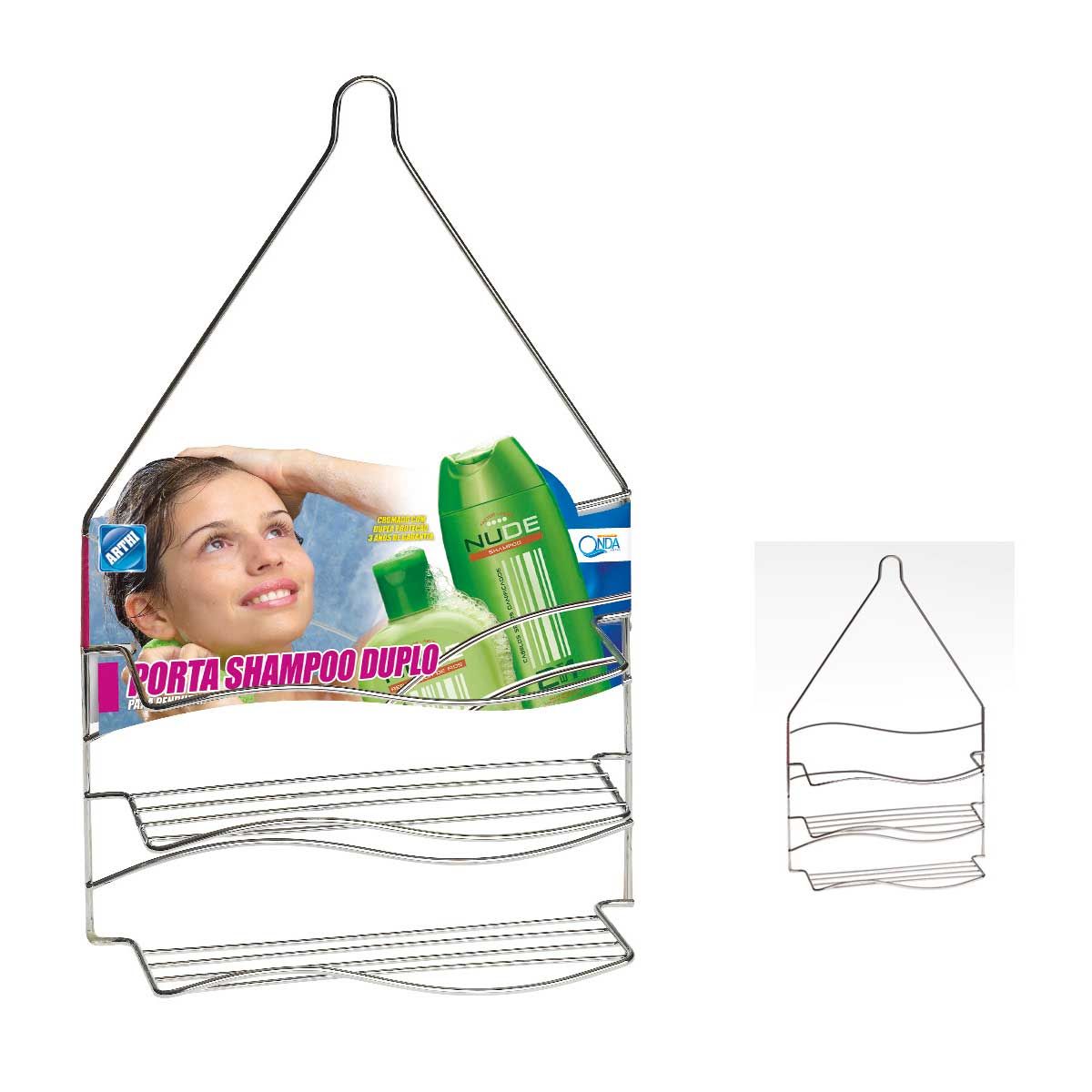 Porta Shampoo Duplo Em Aço Cromado Para Pendurar Arthi