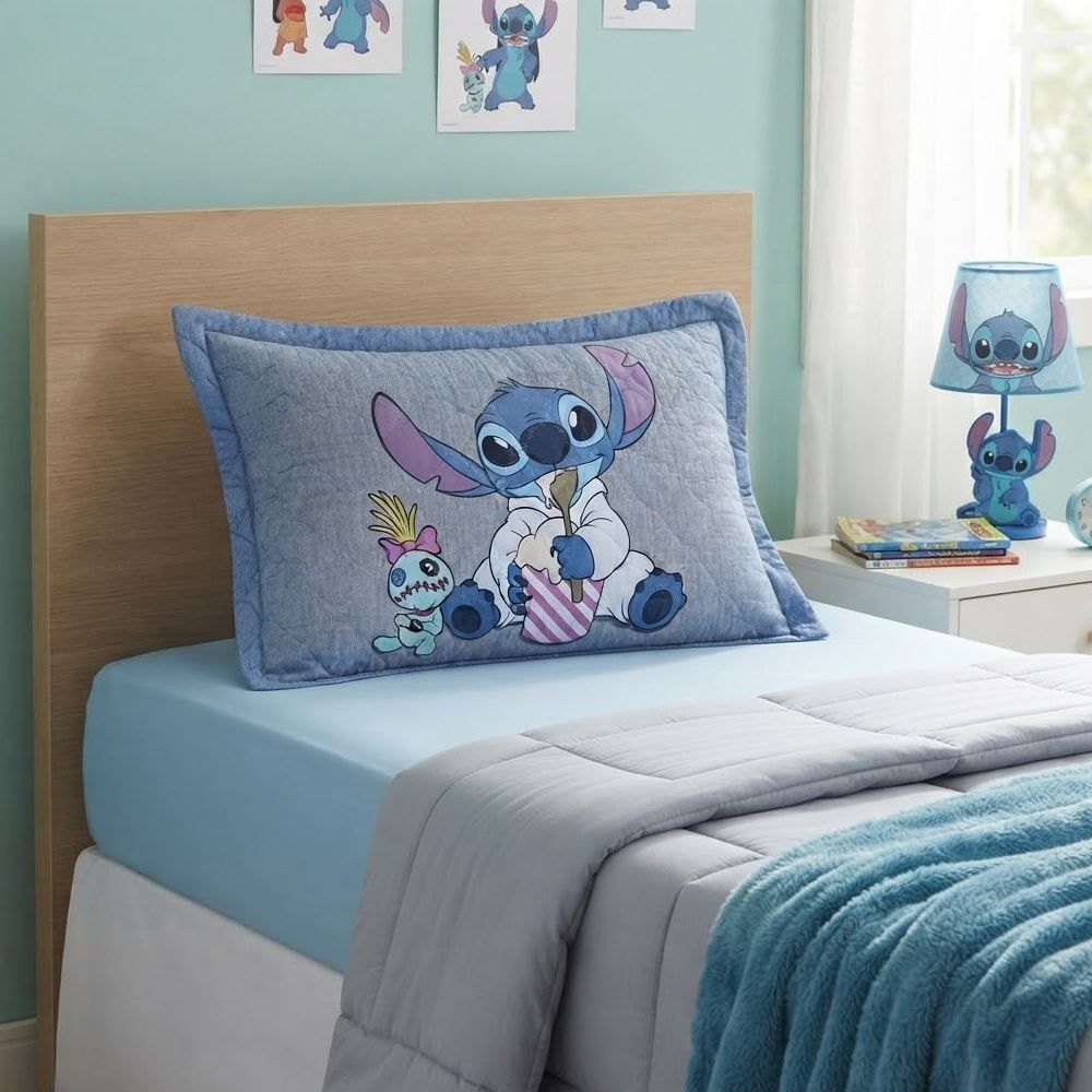 Porta Travesseiro Infantil Estampado Disney Hedrons - Stitch Relax