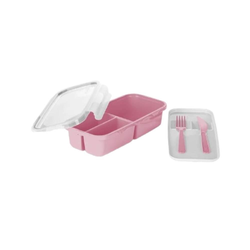Pote De Marmita 3 Divisórias Com Talher Plasvale 1,2 Litro - Rosa