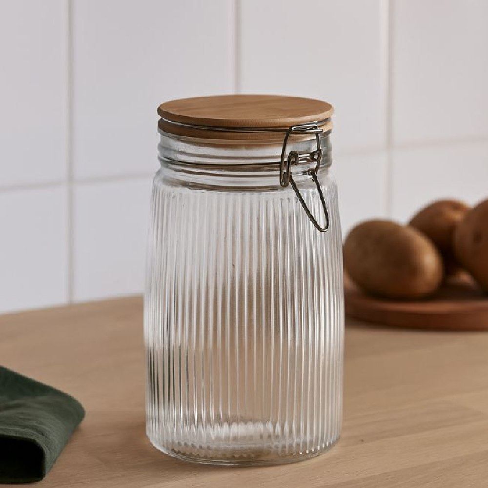 Pote De Vidro Canelado Com Tampa De Bambu Havan Casa - 1,8  Litros