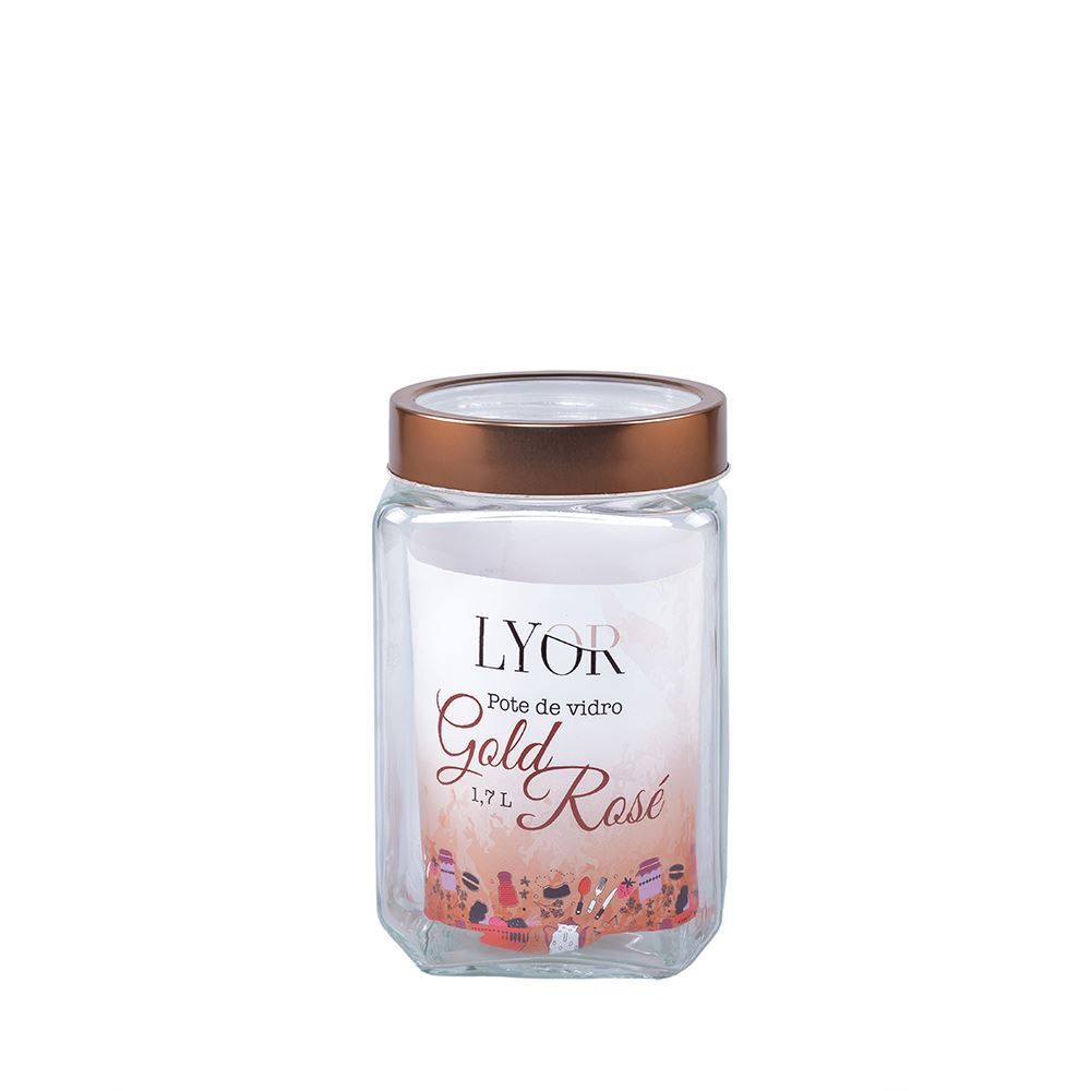 Pote De Vidro Com Tampa 1,7 Litros Lyor - Gold Rosé