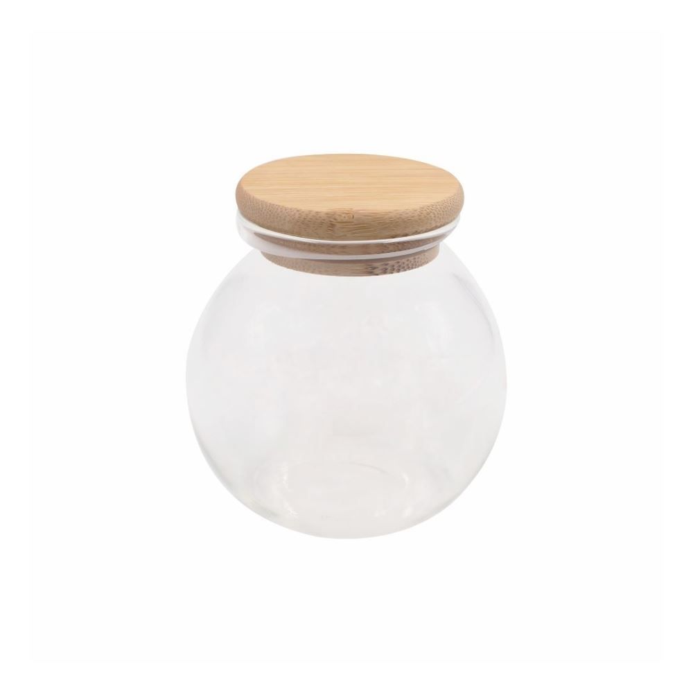 Pote De Vidro Com Tampa Bambu Redondo Havan Casa 490 Ml - Transparente