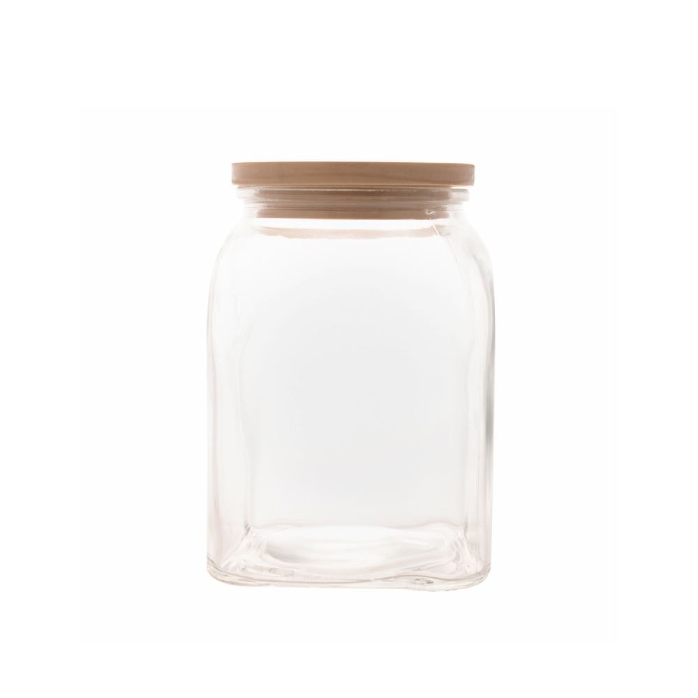 Pote De Vidro Com Tampa De Bambu Lyor 1 Litro - Transparente