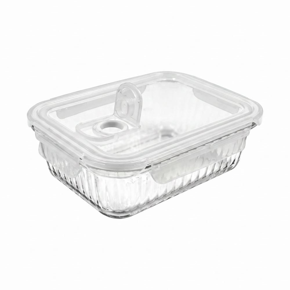 Pote de Vidro Hermético Retangular Canelado Havan Casa 370Ml - Transparente