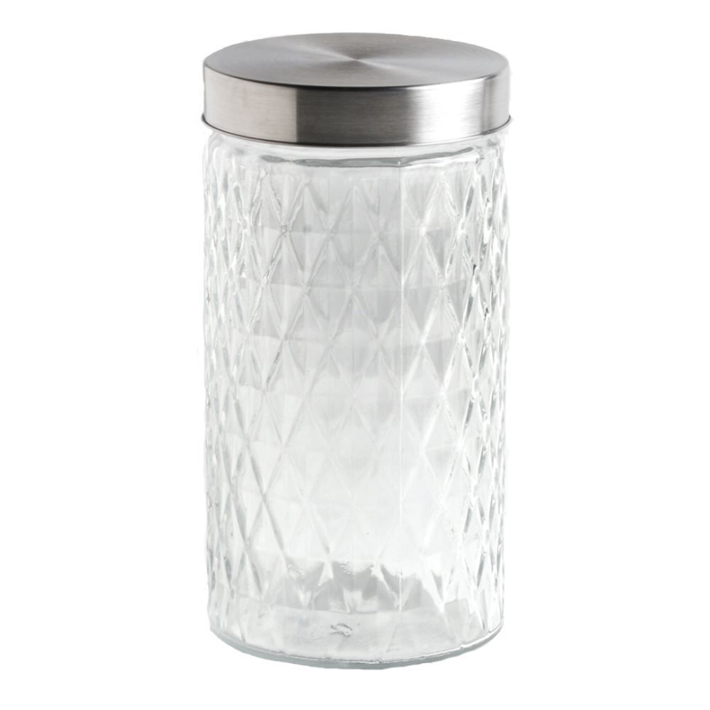 Pote De Vidro Redondo Com Tampa Havan Casa 1,6 Litros - Transparente e Prata