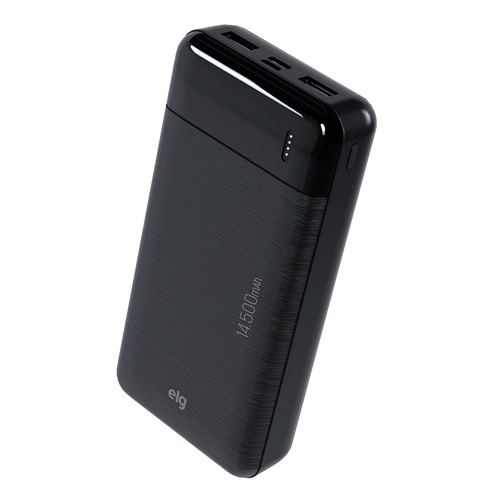 Power Bank 14500Mah com Led Indicador Elg  Preto Leve e Compacto
