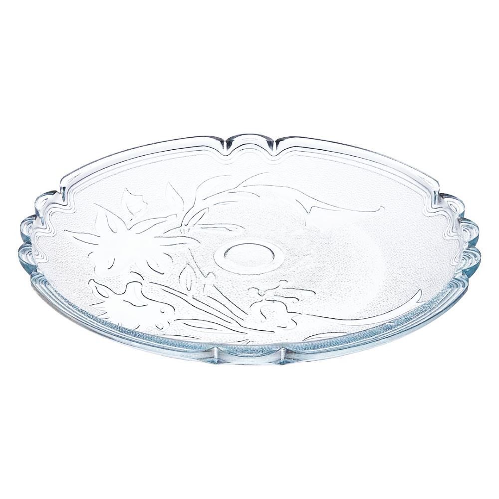 Prato de Bolo Flor de Lirio Natural 32Cm - Vidro