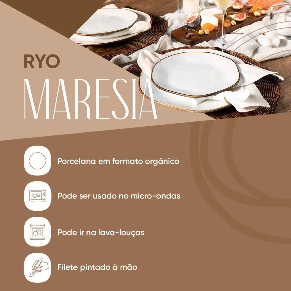 Prato Fundo Ryo Maresia Oxford 22,5Cm - Porcelana