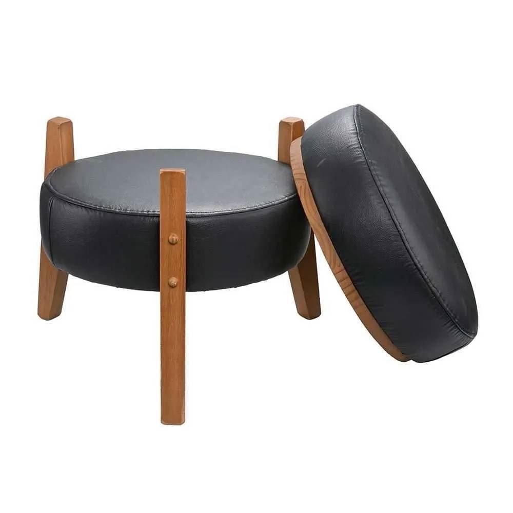 Puff Multiuso Jakarta 39X41 Cm Havan Casa - Preto/Couro Sintético