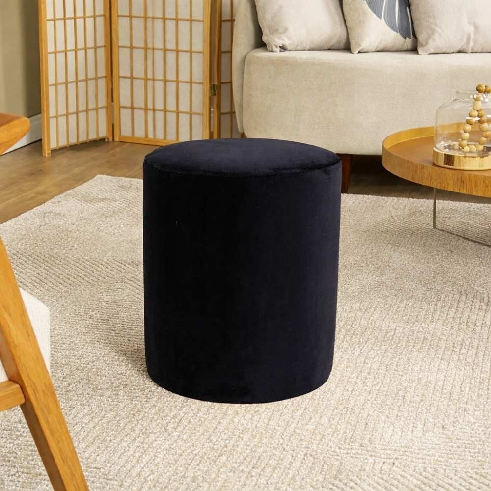 Puff Redondo Veludo Paris 37 cm Havan Casa - Preto