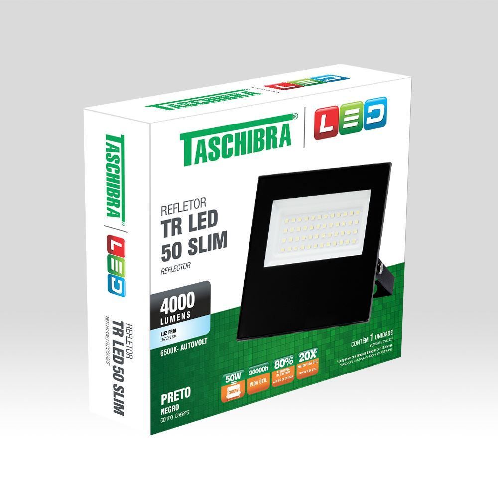 Refletor Led 50W 6500K Luz Branca Taschibra - Autovolt