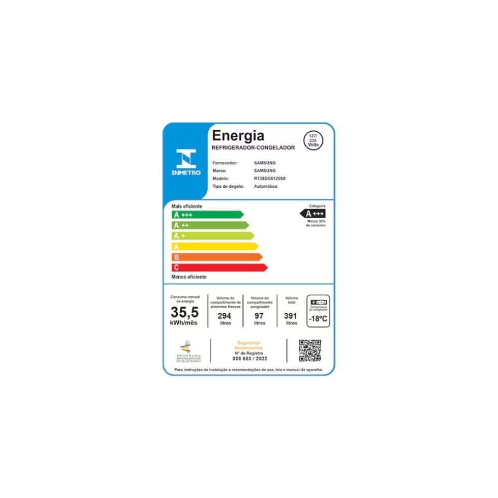 Refrigerador Geladeira Samsung Duplex Evolution 391 Litros Rt38dg6120s9fz - Bivolt