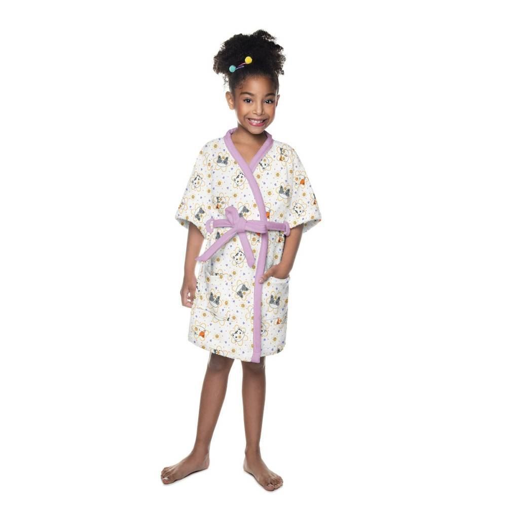 Roupão Infantil Felpudo M Estampado Lepper 1 Pç - Miau Lilas