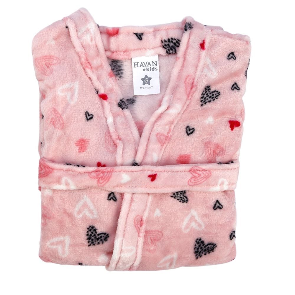 Roupão Infantil G Microfibra Lumini Havan Kids - Coração Rosa
