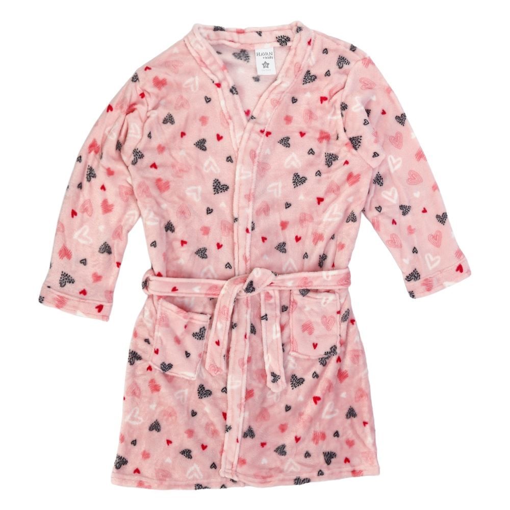 Roupão Infantil G Microfibra Lumini Havan Kids - Coração Rosa