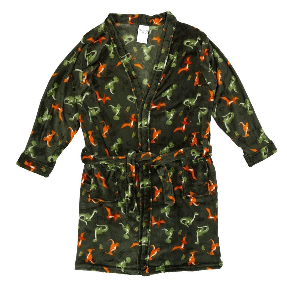 Roupão Infantil m Microfibra Lumini Havan Kids - Dinossauro Verde