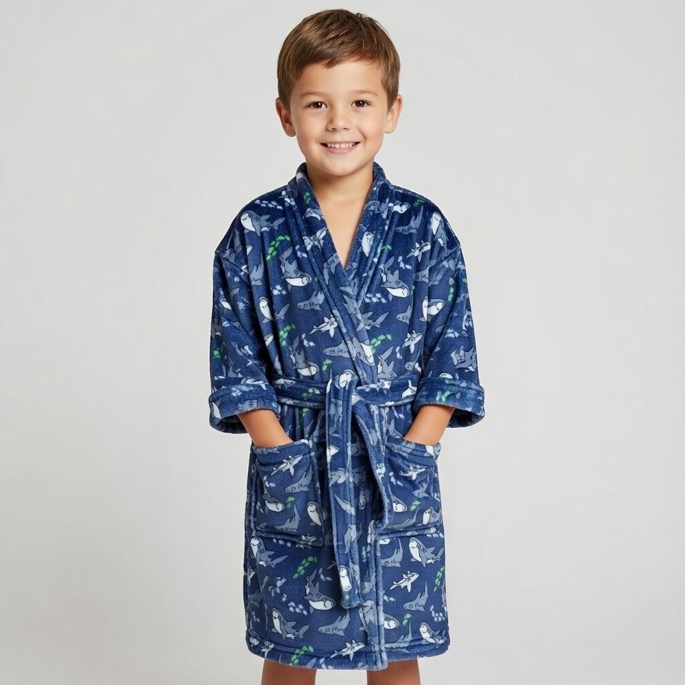 Roupão Infantil P Microfibra Lumini Havan Kids - Tubarão Azul