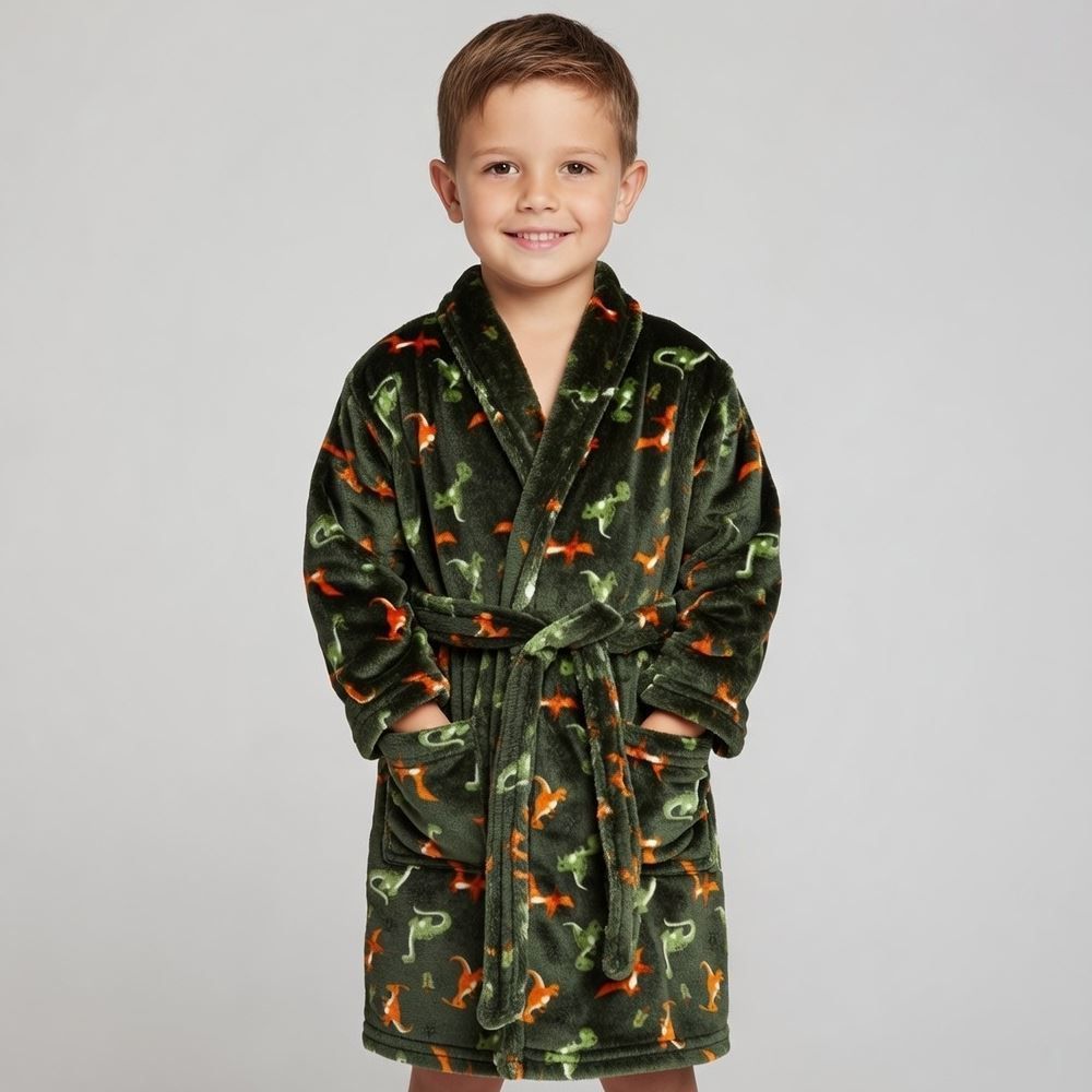 Roupão Infantil P Microfibra Lumini Havan Kids - Dinossauro Verde