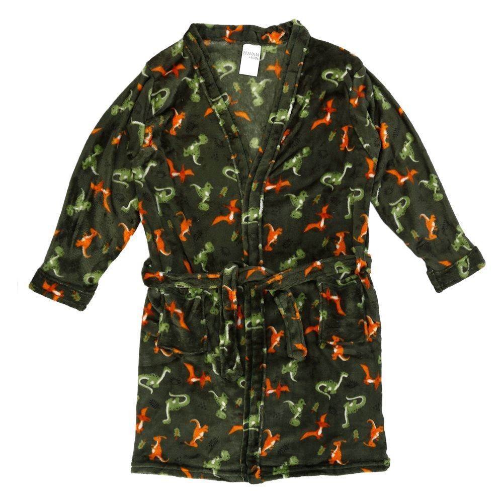 Roupão Infantil P Microfibra Lumini Havan Kids - Dinossauro Verde