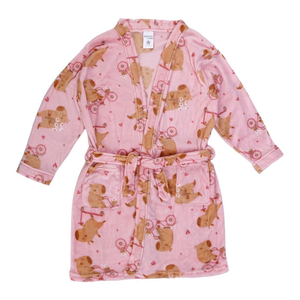 Roupão Infantil P Microfibra Lumini Havan Kids - Capivara Rosa