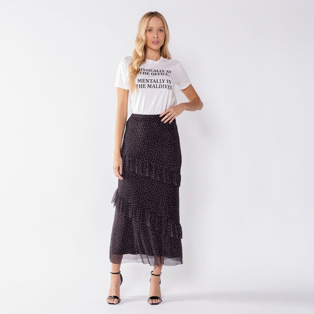 Saia Longa Feminina Em Tule Com Babados Boby Blues