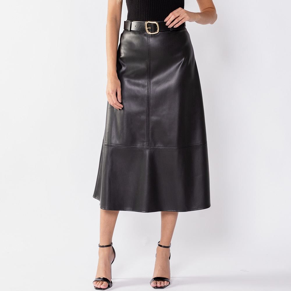 Saia Midi Feminina Em PU Patricia Foster