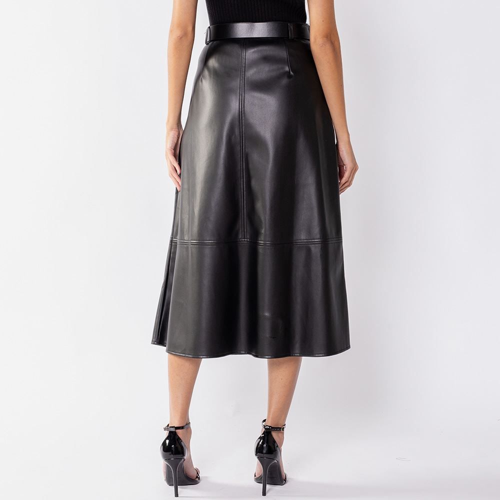 Saia Midi Feminina Em PU Patricia Foster