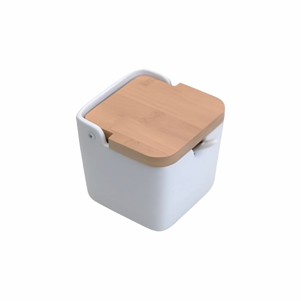 Saleiro De Cerâmica Com Tampa E Colher Lyor 400 Ml - Branco