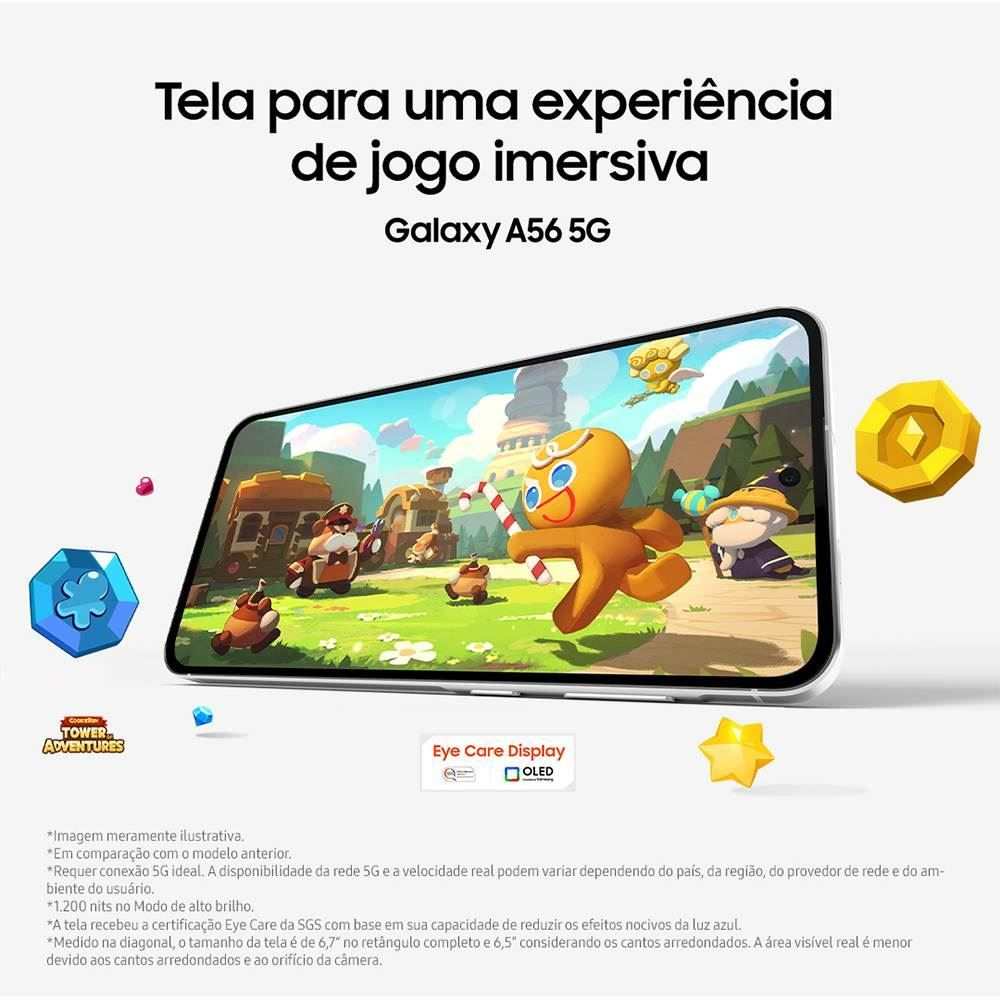 Samsung Galaxy A56 5G, 128 Gb, 8 Gb, Câmera Tripla - CINZA
