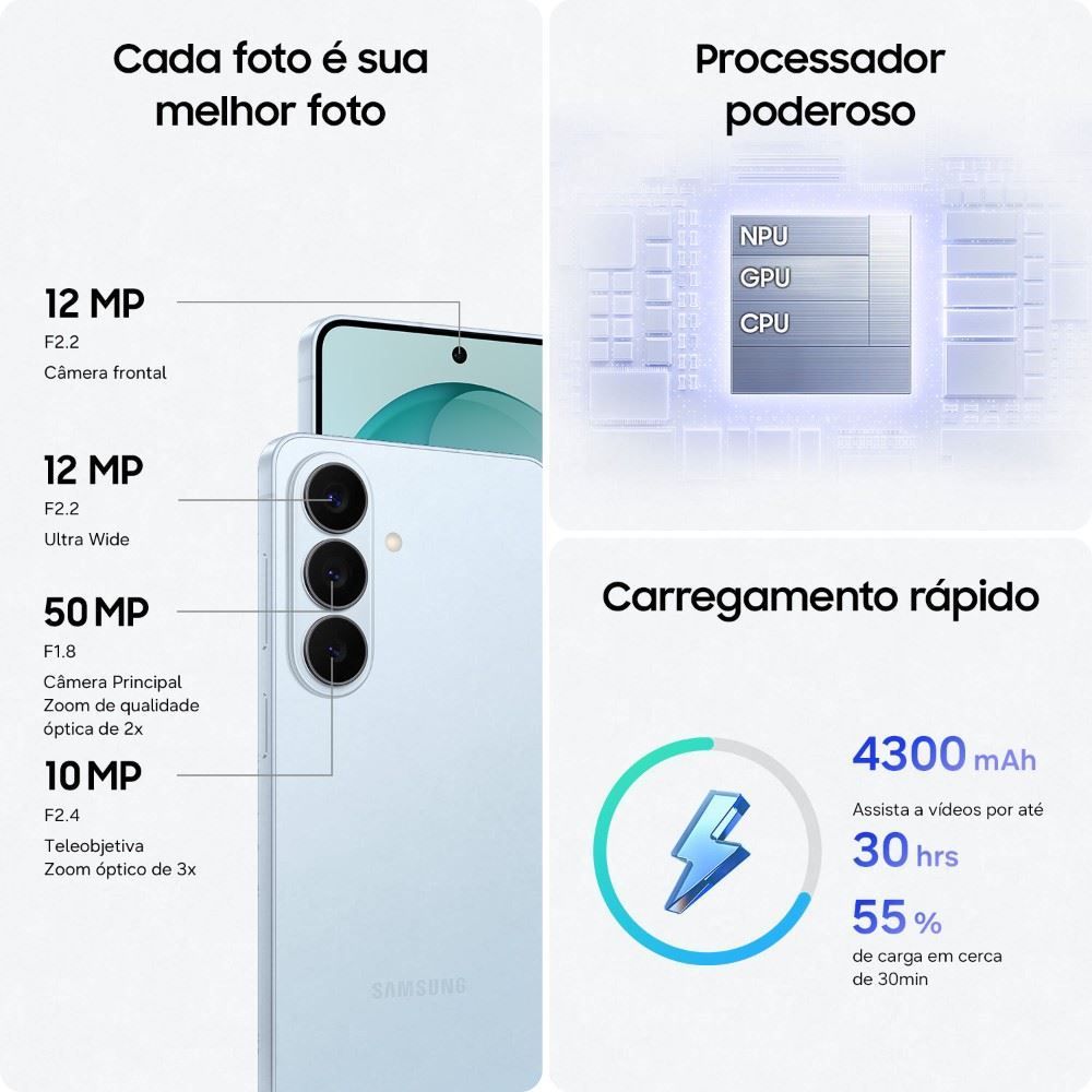 Celular Samsung Galaxy S26 256Gb 12Gb Câmera Tripla Tela 6.3" - Branco