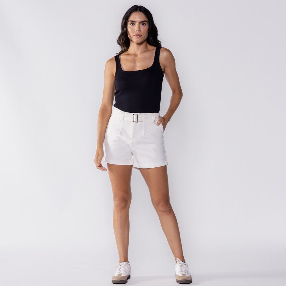 Short Feminino Sarja Com Cinto Sawary
