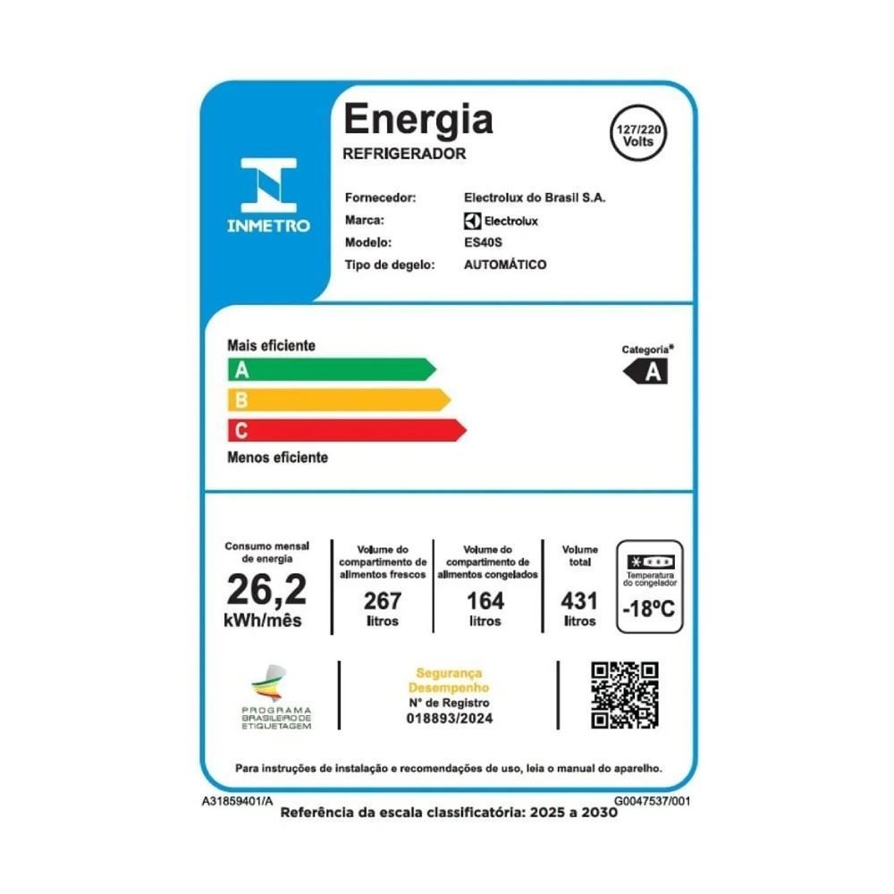 Refrigerador Geladeira Electrolux Side by Side Es40s Inverter 431 Litros