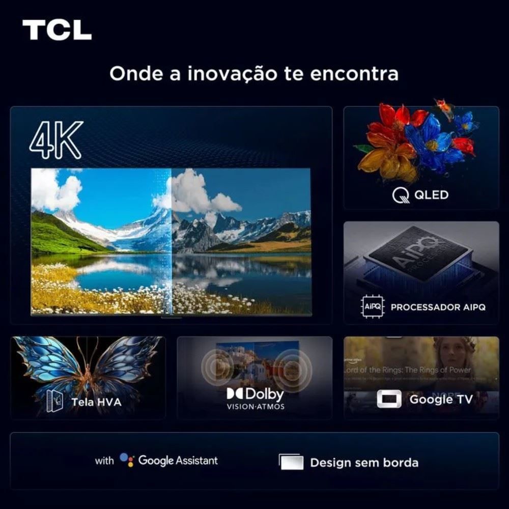 Smart Tv 55'' Tcl Qled 4K 55P7k Google Tv Wi-Fi Dual Band
