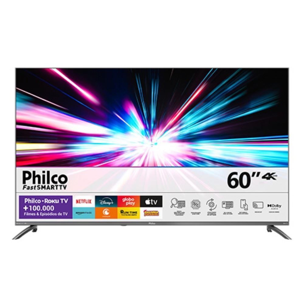 Smart Tv 60" Philco 4K Roku Borda Infinita Dolby Audio P60cra