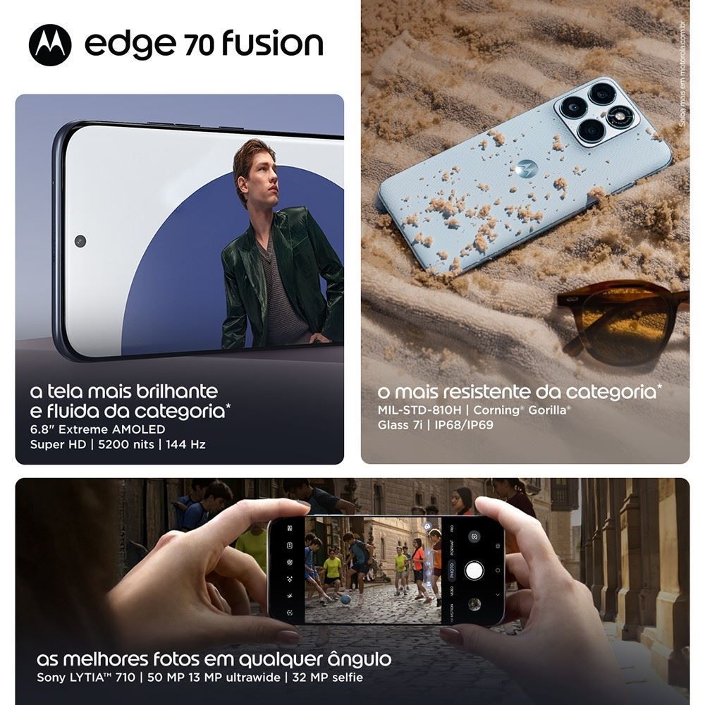 Celular Smartphone Motorola Edge 70 Fusion 5G 256Gb 8Gb Ram - Preto
