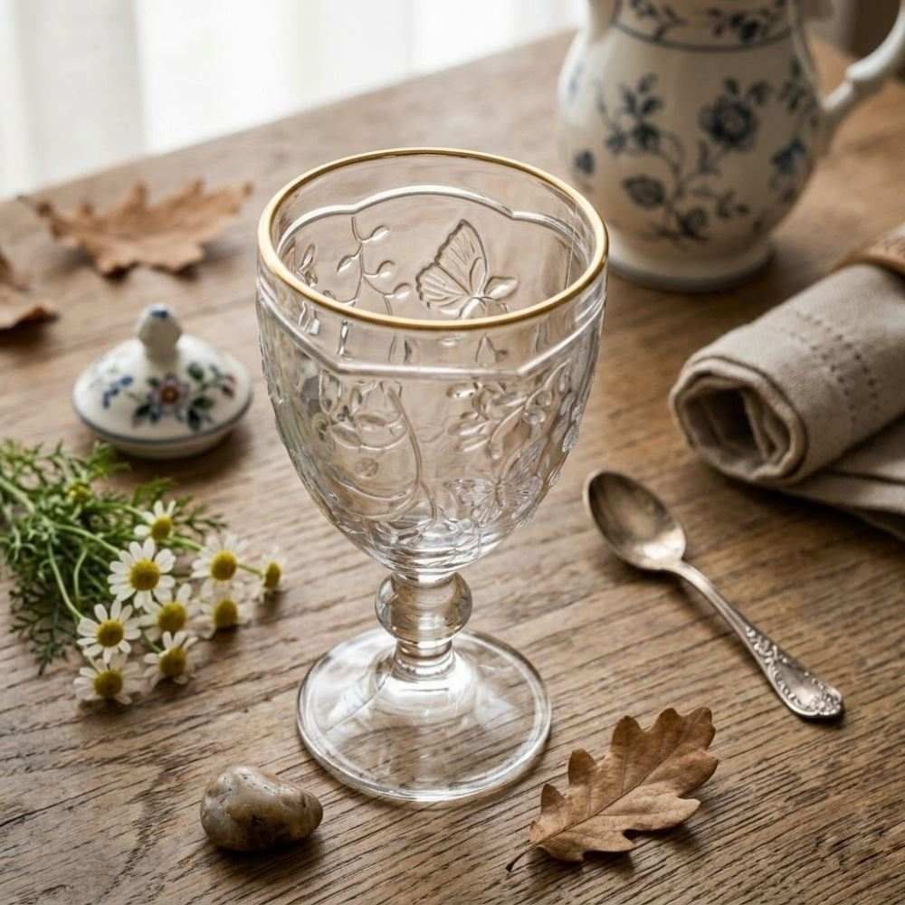 Taça de Água Borboletas com Filete Dourado Lyor - 320ml
