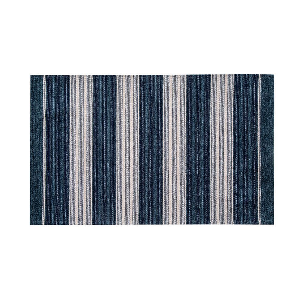 Tapete Chenile 55X85cm Quarto E Sala Havan - Azul Listras Off 