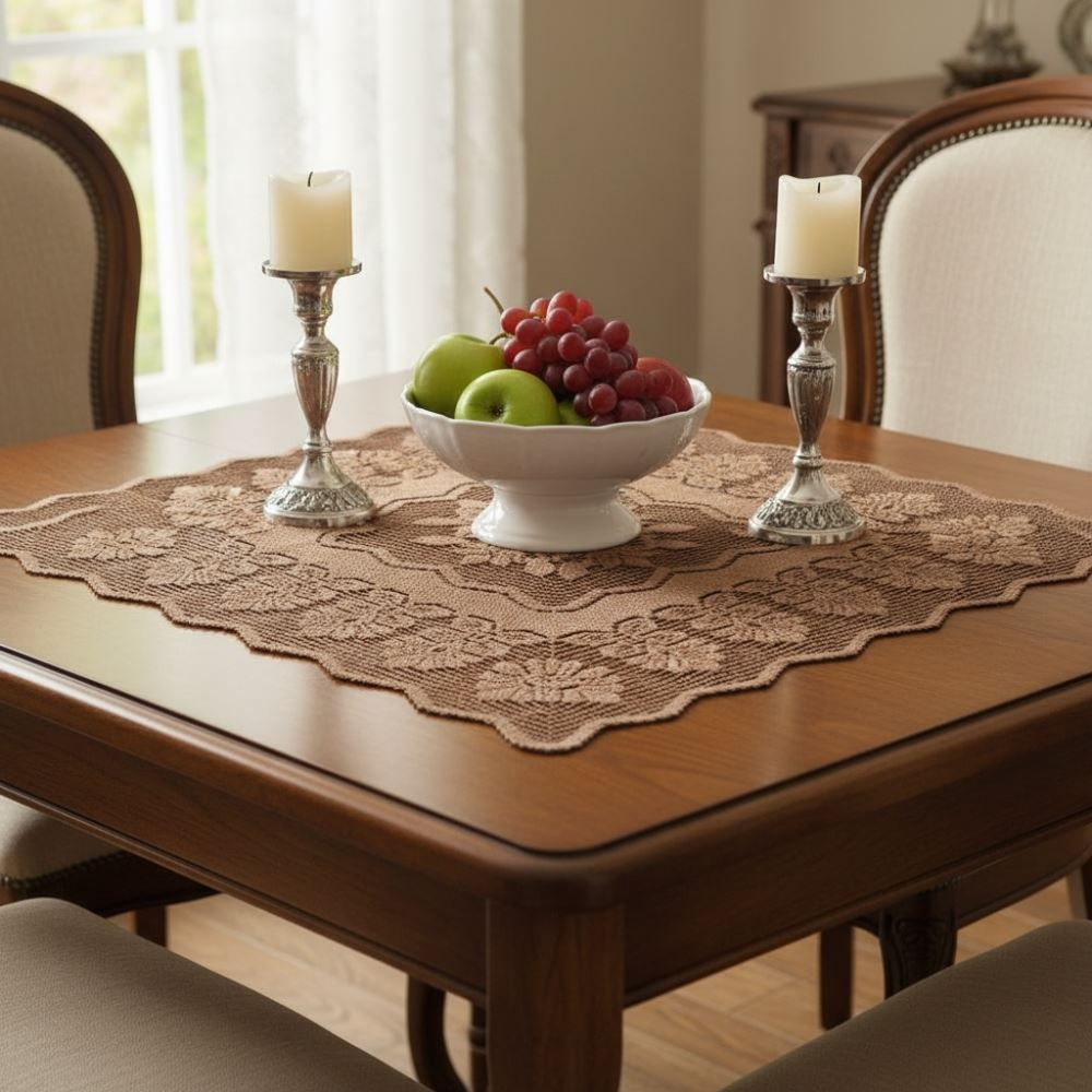 Toalha Centro de Mesa Quadrada 75Cm X 75Cm Arabesco Havan - Taupe