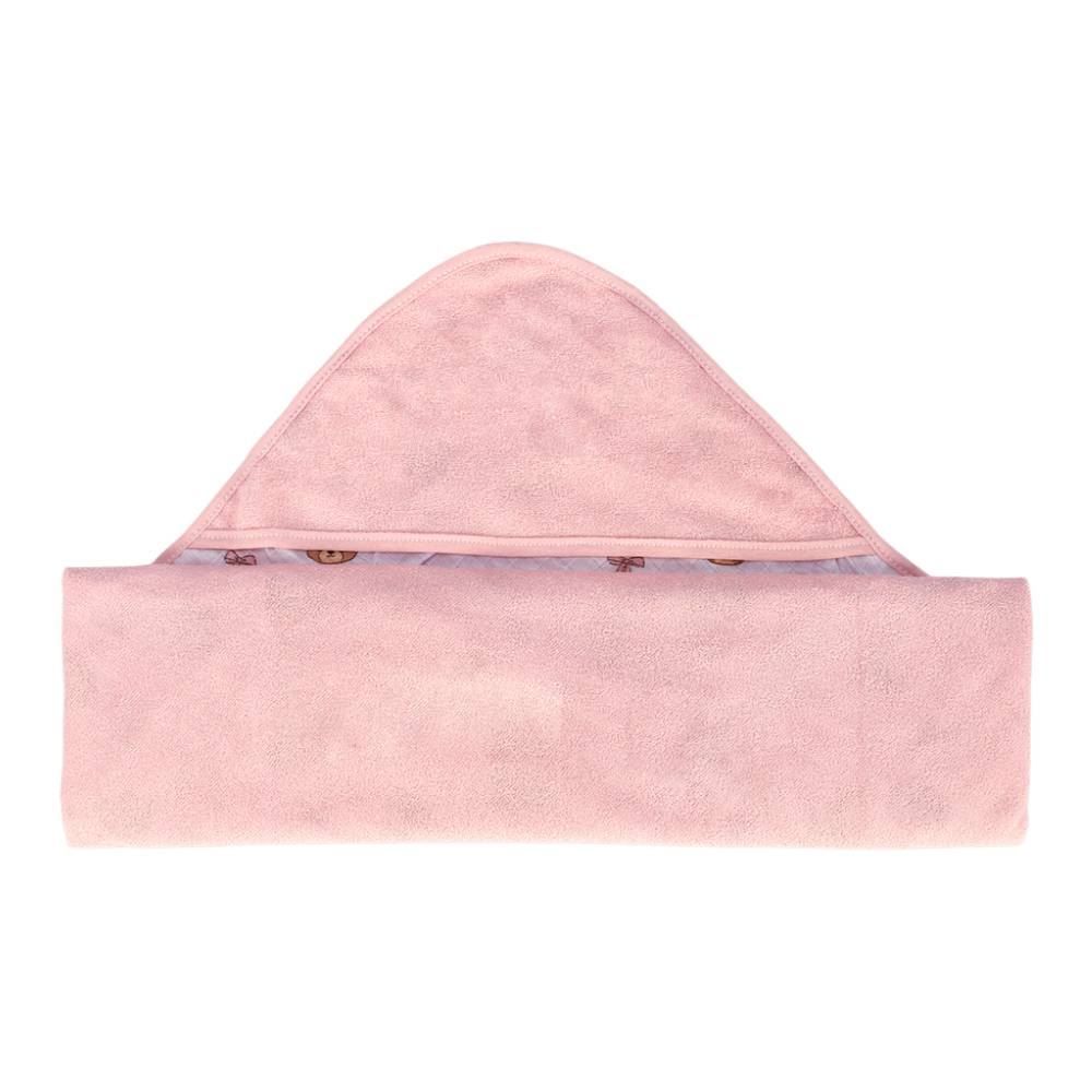 Toalha com Capuz de Canto Plush Havan Baby - Urso Rosa