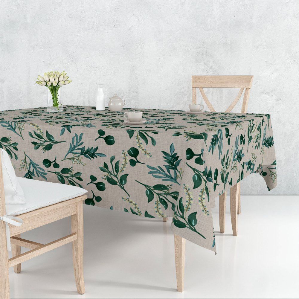 Toalha de Mesa 1,40 X 2,10 m Estampada Havan Casa - Ervas Verdes Linho