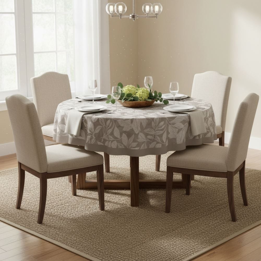 Toalha de Mesa 1,50M Redonda Estampada Havan Casa - Folhas Cinza