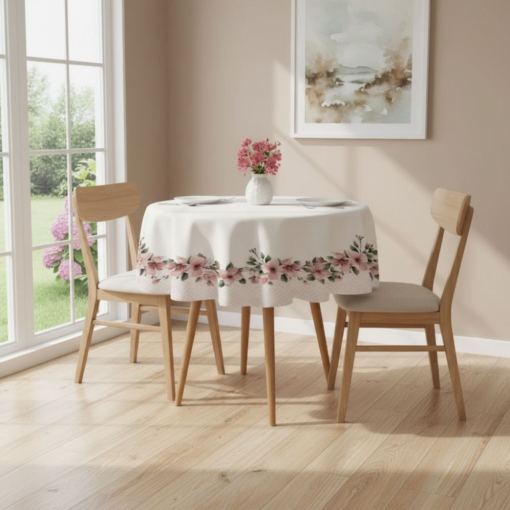 Toalha de Mesa 1,50M Redonda Estampada Havan Casa - Floral Rosa