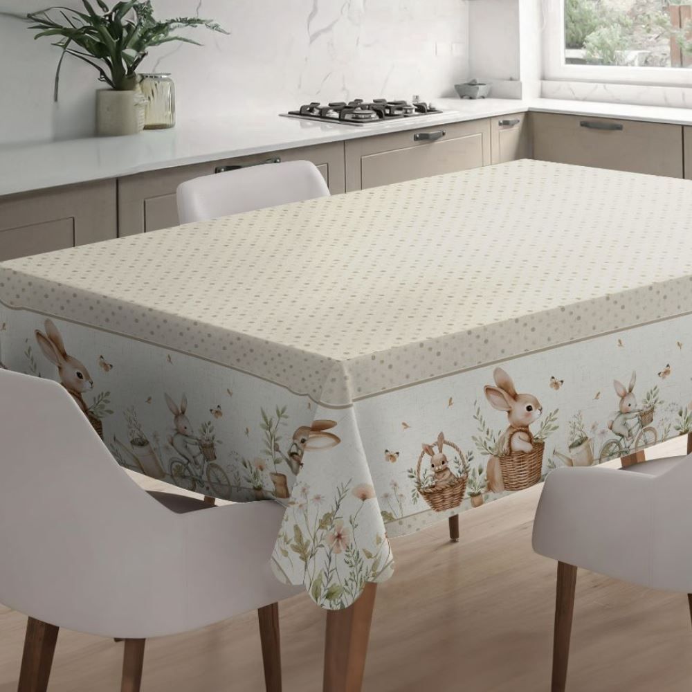 Toalha de Mesa Páscoa Estampada 1,40X1,40 m Havan Casa - Coelho Jardim Bege