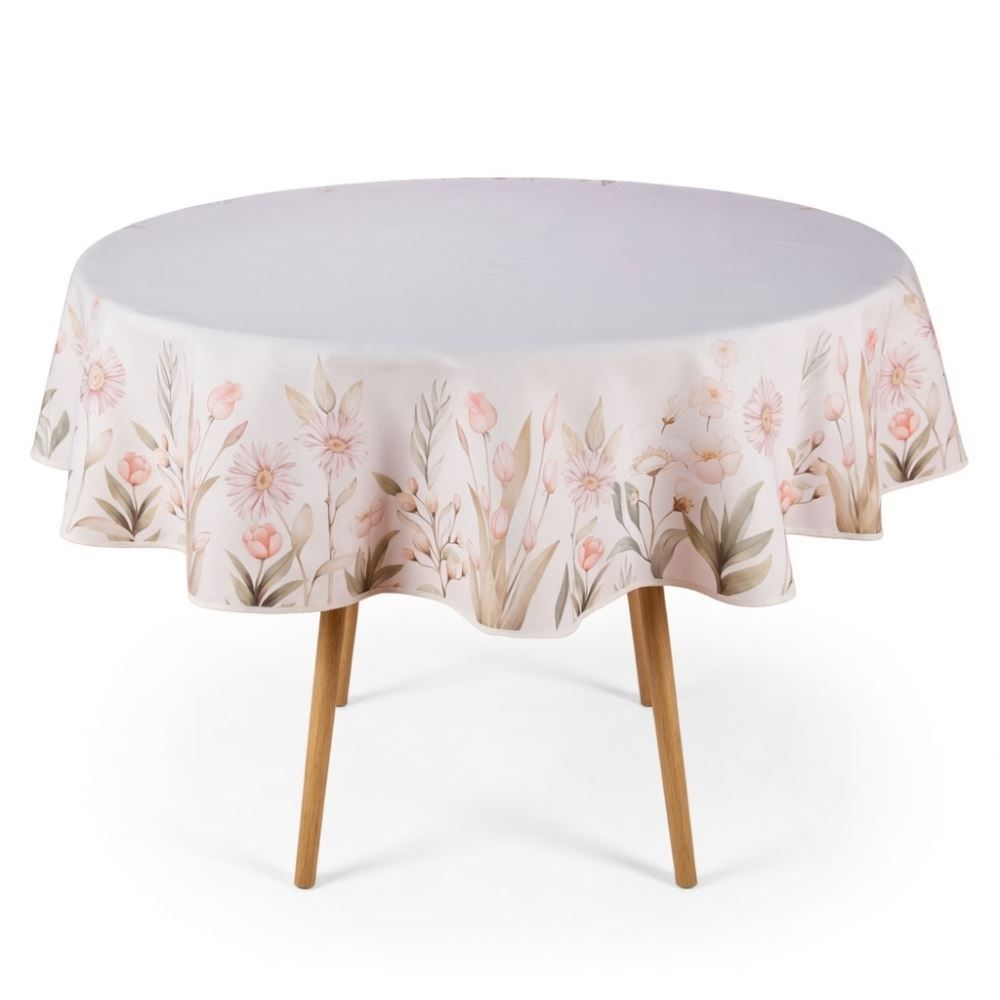 Toalha de Mesa Redonda Clean Renova Dohler - Flores Salmão