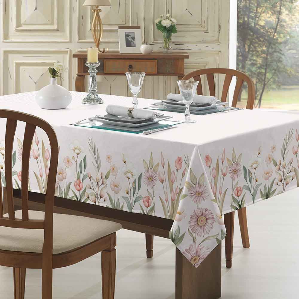 Toalha De Mesa Retangular 1,80X1,80 M Clean Renova Döhler - Flores Salmão