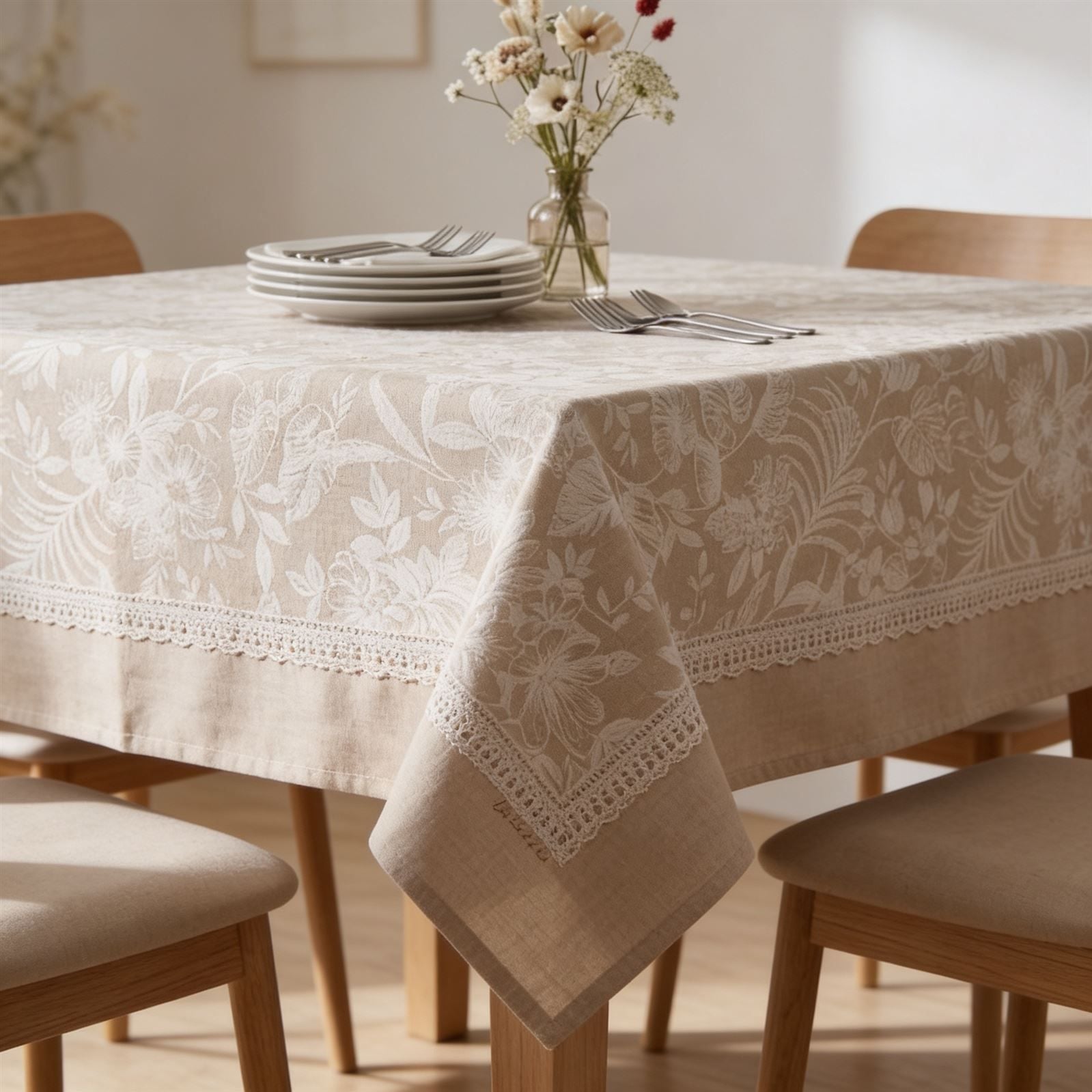 Toalha de Mesa Quadrada 1,80X1,80 m Clean Renova Döhler - Lana Bege 