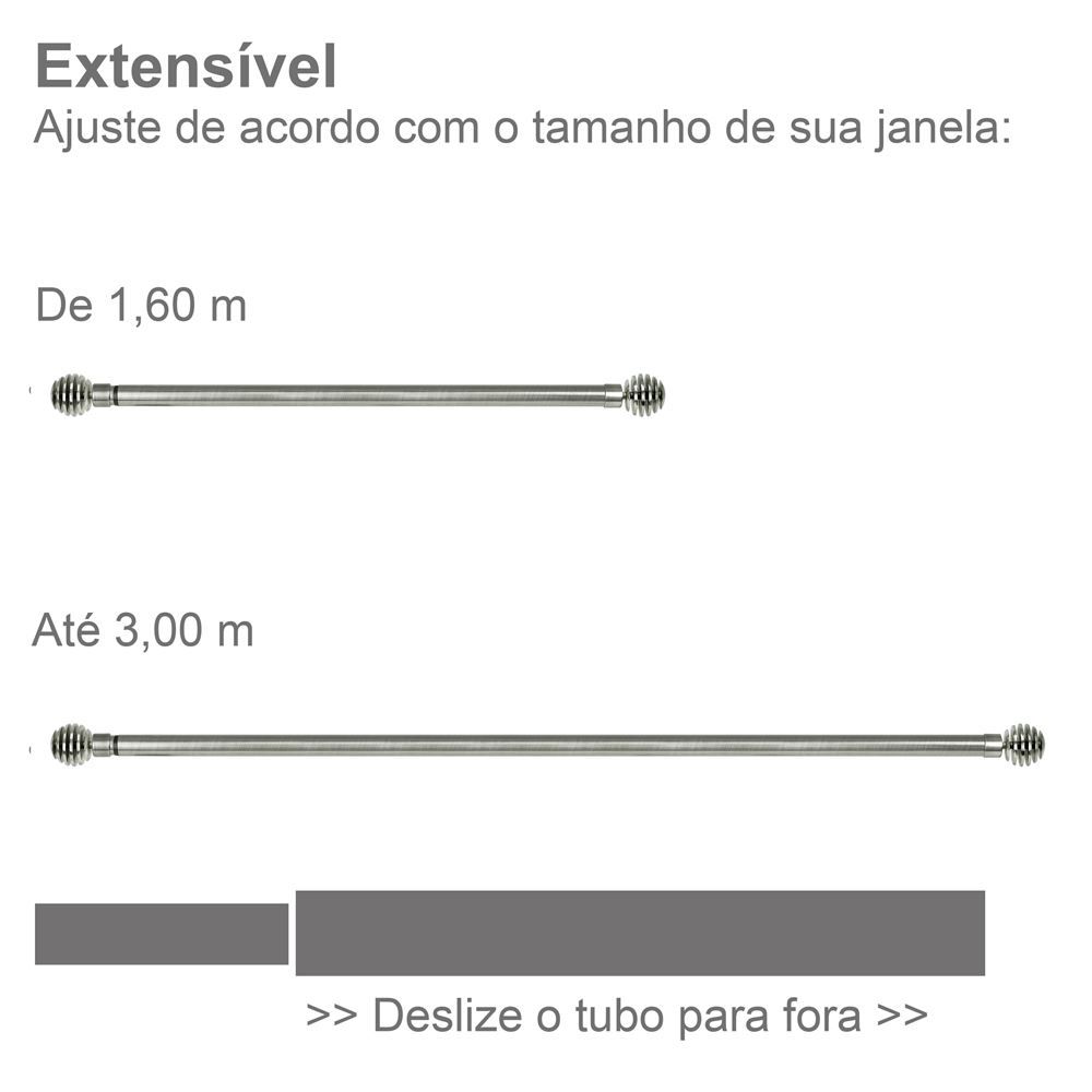 Varão Extensivo 1,60 À 3,00 m Esfera Evolux - Cromado
