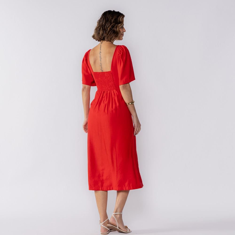 Vestido Midi Com Decote Quadrado Patricia Foster