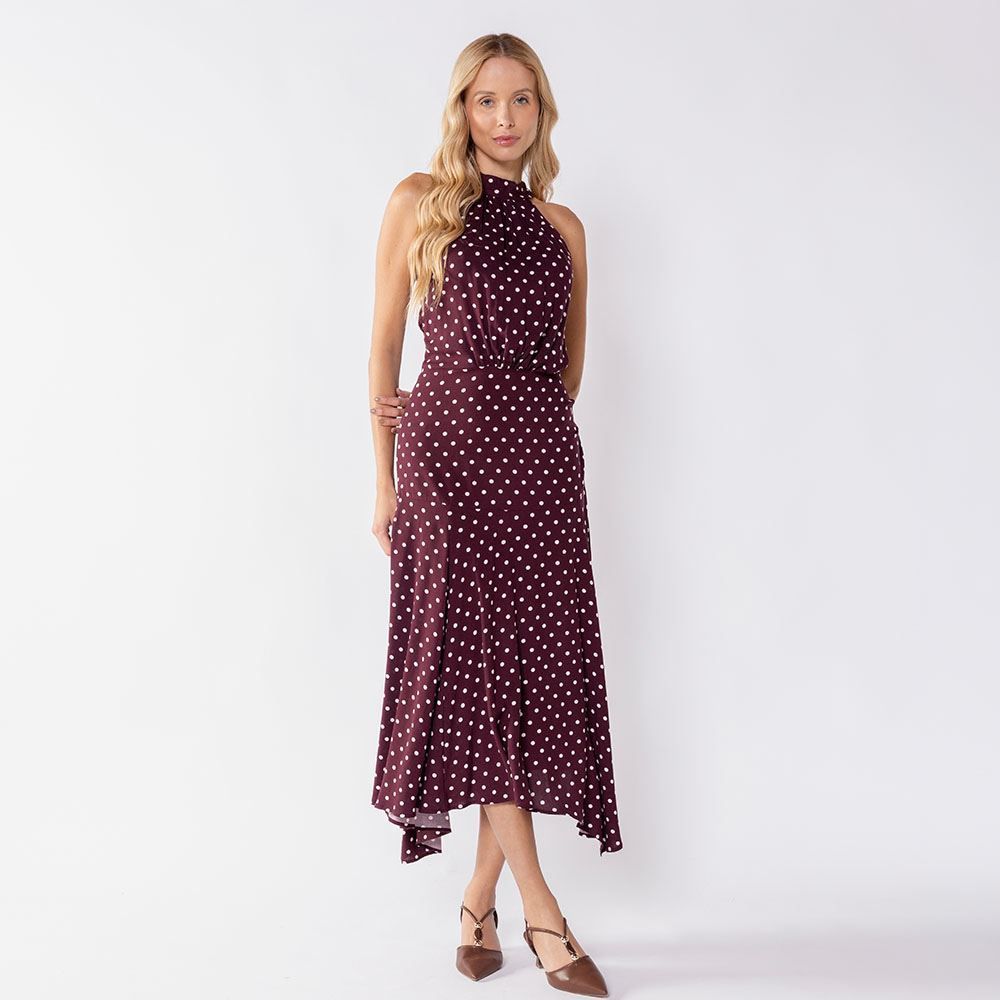 Vestido Midi Feminino Gola Alta Assimétrico Patricia Foster